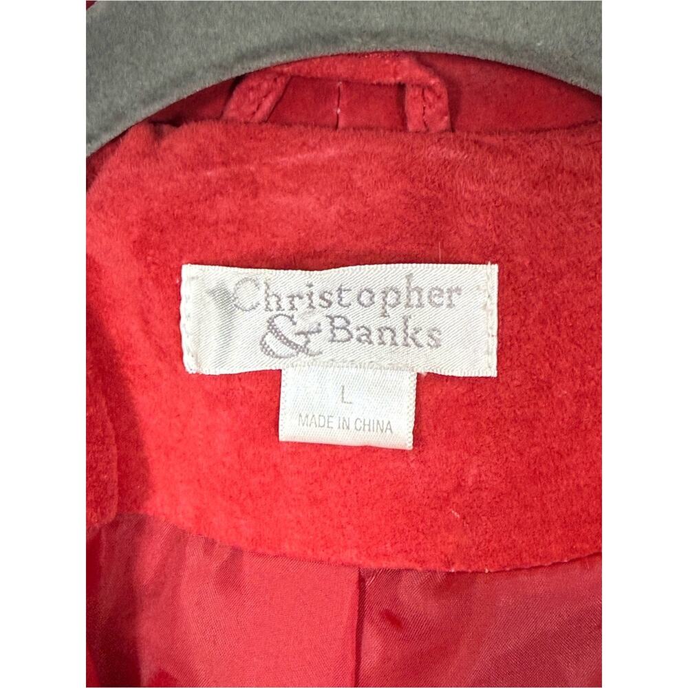 Christopher & Banks, Red Leather Button-Front Jacket. Size Large. - Picture 3 of 6